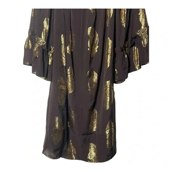 1497. MILLY OF NEW YORK FEATHER MINI LENGTH DRESS BROWN/METALLIC GOLD IN‎ COLOR - Picture 9 of 9